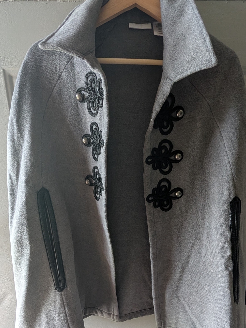 New York & Company Gray Pea Coat with Black Frog Closures